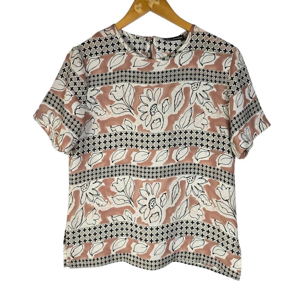 Halston Heritage Floral and Geometric Blouse - Pink and Black